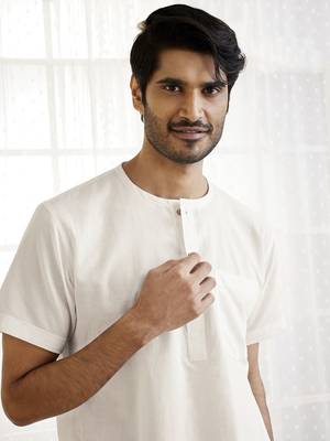 White And Beige Cotton Kurta Pyjama Set 4