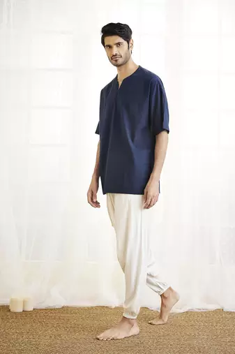 navy blue and white cotton kurta