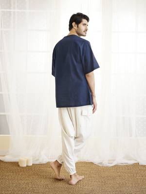 navy blue and white cotton kurta 3