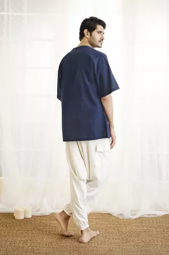 navy blue and white cotton kurta