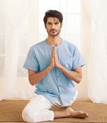 Men'S Aqua And White Cotton Kurta Pyjama Set