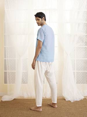 Men'S Aqua And White Cotton Kurta Pyjama Set 3