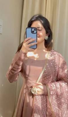 Party wear chinnon shiny fabric long gown with dupatta sets 2