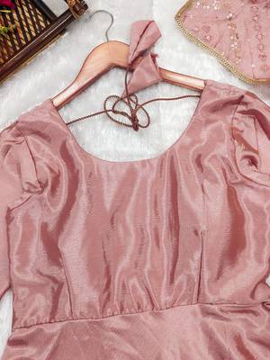 Party wear chinnon shiny fabric long gown with dupatta sets 4