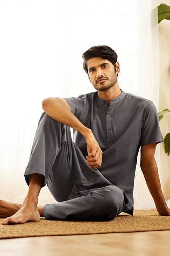 Vastramay men's mud cotton kurta pyjama set