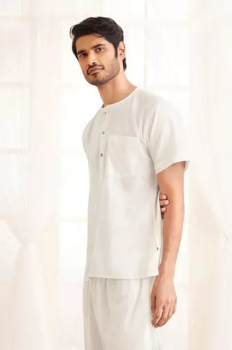 White Cotton Short Kurta