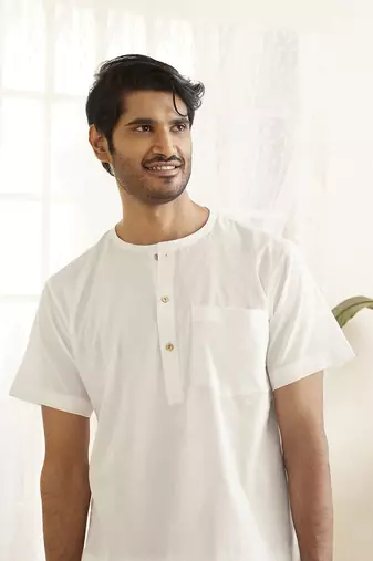 White Cotton Short Kurta