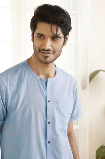 Aqua Cotton Short Kurta