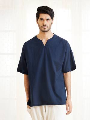 Navy Blue Cotton Short Kurta 1