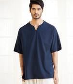 Navy Blue Cotton Short Kurta