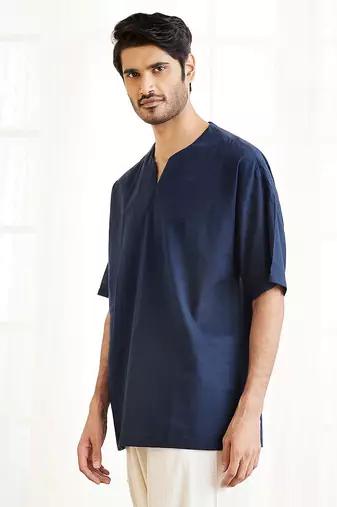 Navy Blue Cotton Short Kurta