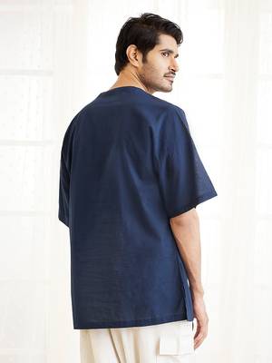 Navy Blue Cotton Short Kurta 3