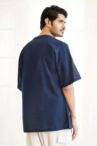 Navy Blue Cotton Short Kurta