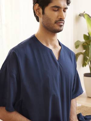 Navy Blue Cotton Short Kurta 4