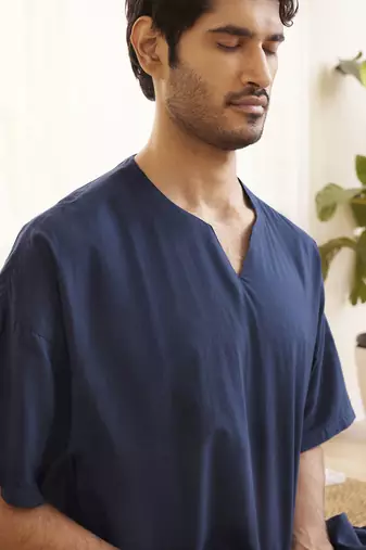 Navy Blue Cotton Short Kurta