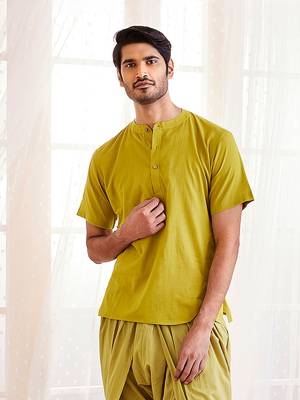 Olive Green Cotton Short Kurta 1