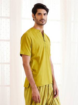 Olive Green Cotton Short Kurta 2