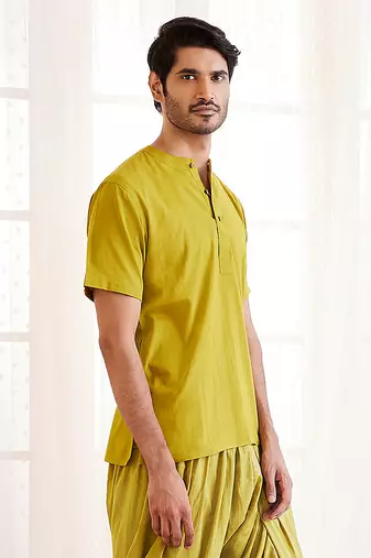Olive Green Cotton Short Kurta