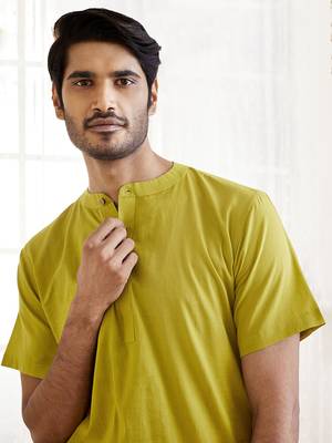 Olive Green Cotton Short Kurta 4