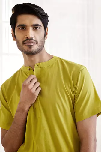 Olive Green Cotton Short Kurta