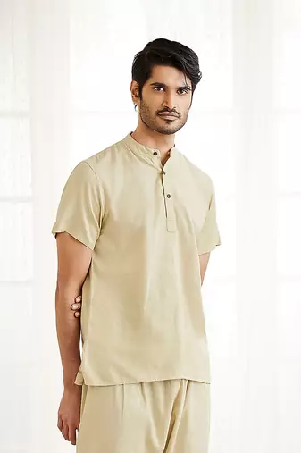 Beige Cotton Short Kurta