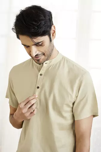 Beige Cotton Short Kurta