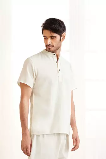 White Cotton Short Kurta