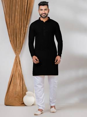 Premium black designer festival wear traditional kurta pyjama set 1