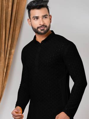 Premium black designer festival wear traditional kurta pyjama set 2