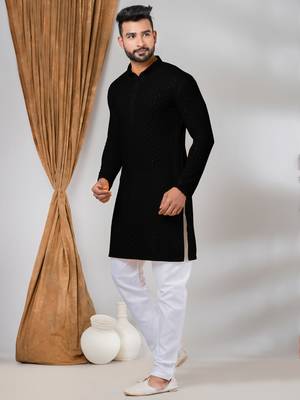 Premium black designer festival wear traditional kurta pyjama set 3