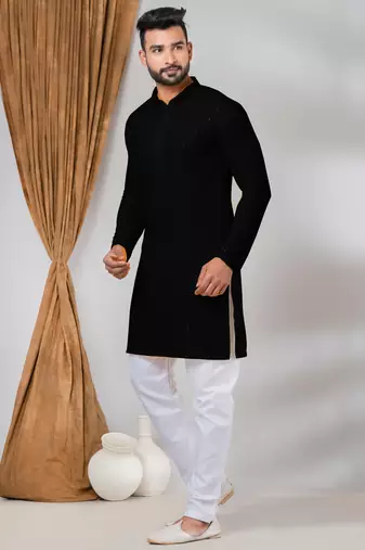 Premium black designer festival wear traditional kurta pyjama set
