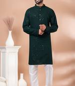 Premium green designer festival wear traditional kurta pyjama set