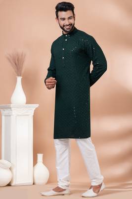 Premium green designer festival wear traditional kurta pyjama set 3