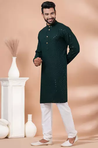 Premium green designer festival wear traditional kurta pyjama set