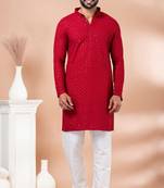 Premium red designer festival wear traditional kurta pyjama set