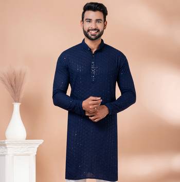 Premium navy blue designer festival wear traditional only kurta 1