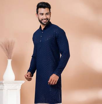 Premium navy blue designer festival wear traditional only kurta 4