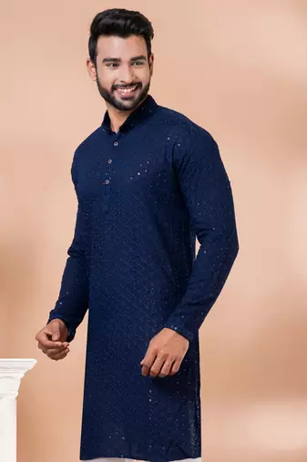 Premium navy blue designer festival wear traditional only kurta