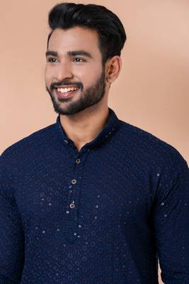Premium navy blue designer festival wear traditional kurta pyjama set 2