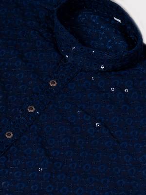 Premium navy blue designer festival wear traditional kurta pyjama set 3