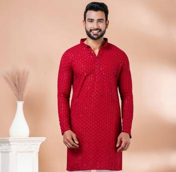 Premium red designer festival wear traditional only kurta 1