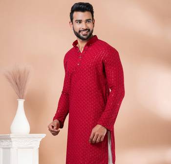 Premium red designer festival wear traditional only kurta 4