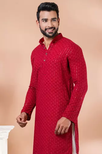 Premium red designer festival wear traditional only kurta