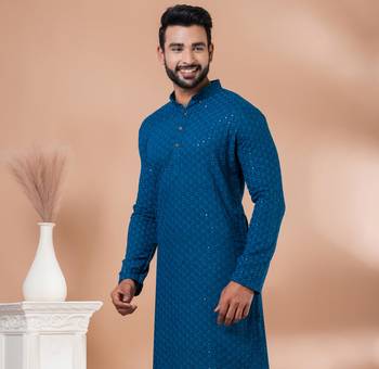 Premium teal designer festival wear traditional only kurta 3