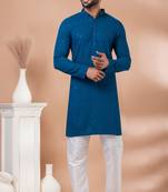 Premium teal designer festival wear traditional kurta pyjama set