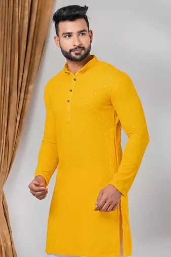 Premium mustard designer festival wear traditional only kurta