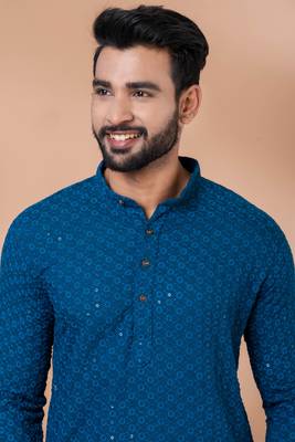 Premium teal designer festival wear traditional kurta pyjama set 2