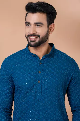 Premium teal designer festival wear traditional kurta pyjama set