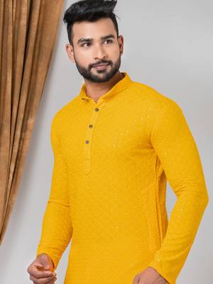 Premium mustard designer festival wear traditional kurta pyjama set 2