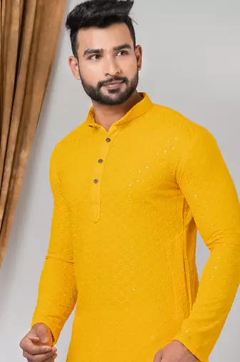 Premium mustard designer festival wear traditional kurta pyjama set